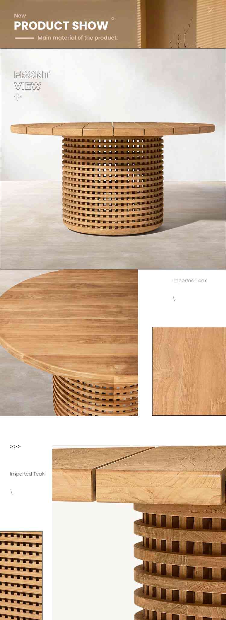 rh teak outdoor round dining table